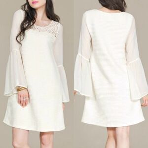 Flying tomato boho bell sleeve dress cream ribbed